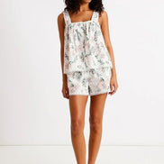 Cotton Floral Crochet Trim Cami Boxer Set (Size Large - 14)