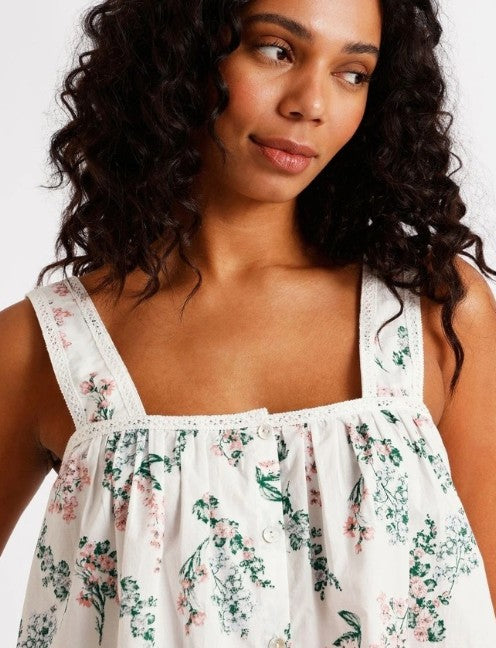 Cotton Floral Crochet Trim Cami Boxer Set (Size Large - 14)