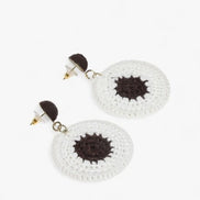 Crochet Cotton White and Chocolate Brown Earrings