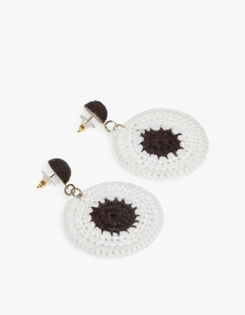 Crochet Cotton White and Chocolate Brown Earrings