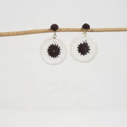 Crochet Cotton White and Chocolate Brown Earrings