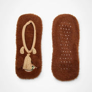 Fluffy Highland Cow Slipper Socks in Brown: Womens Size 5-8