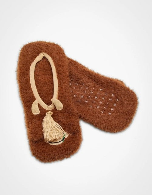 Fluffy Highland Cow Slipper Socks in Brown: Womens Size 5-8