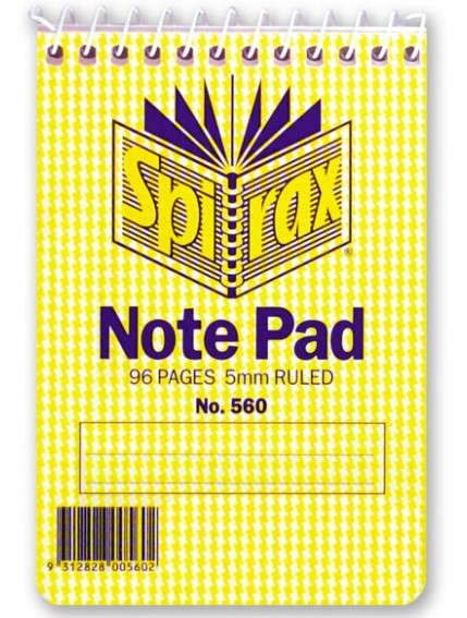 SPIRAX Pocket Sized Notebook: 96 Page 5mm Ruled. No.560 Top Opening 112X77.