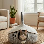 Woodland Acorn Wool Cat Cave Bed