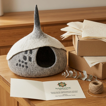 Woodland Acorn Wool Cat Cave Bed