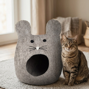 Mouse Shaped Grey Wool Cat Cave Bed