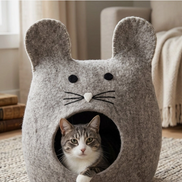 Mouse Shaped Grey Wool Cat Cave Bed