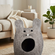 Mouse Shaped Grey Wool Cat Cave Bed