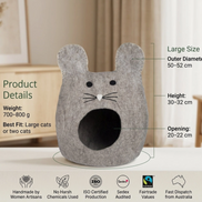 Mouse Shaped Grey Wool Cat Cave Bed