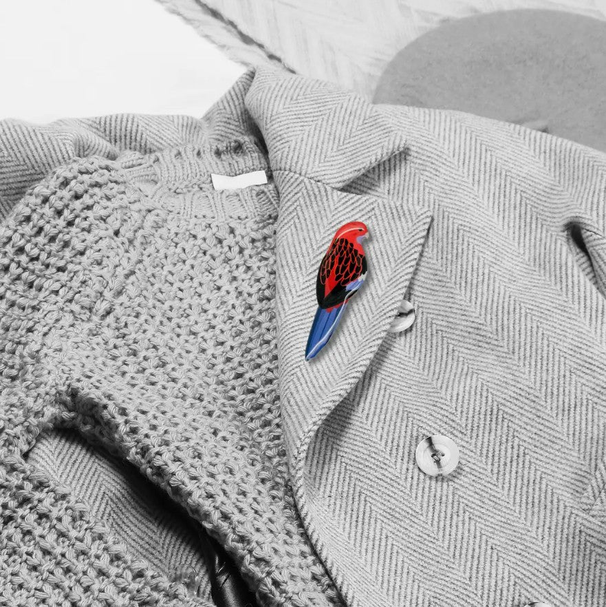 Crimson Rosella Bird Brooch