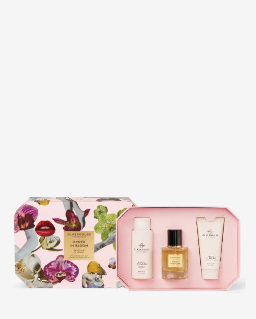 GLASSHOUSE FRAGRANCES. Kyoto in Bloom: Camellia & Lotus. Fragrance Gift Set.