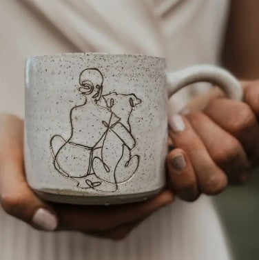 She and Her Dog, Unconditional.  Ceramic Mug.  Right Handle. Australian Made.