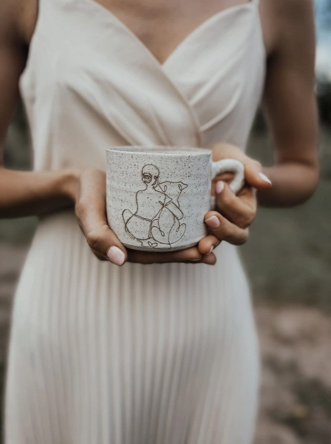 She and Her Dog, Unconditional.  Ceramic Mug.  Right Handle. Australian Made.