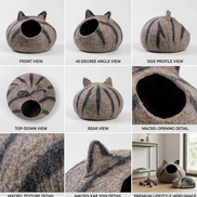 Grey Tabby Cat Wool Cat Cave Bed