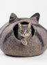 Grey Tabby Cat Wool Cat Cave Bed