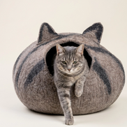Grey Tabby Cat Wool Cat Cave Bed