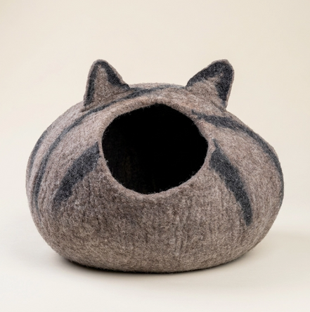 Grey Tabby Cat Wool Cat Cave Bed