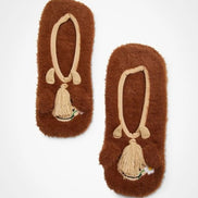 Fluffy Highland Cow Slipper Socks in Brown: Womens Size 5-8