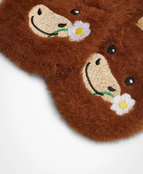 Fluffy Highland Cow Slipper Socks in Brown: Womens Size 5-8