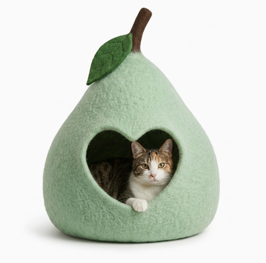 Pear Shaped Green Wool Cat Cave Bed