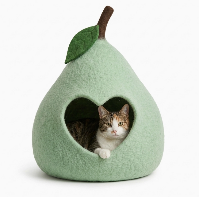 Pear Shaped Green Wool Cat Cave Bed