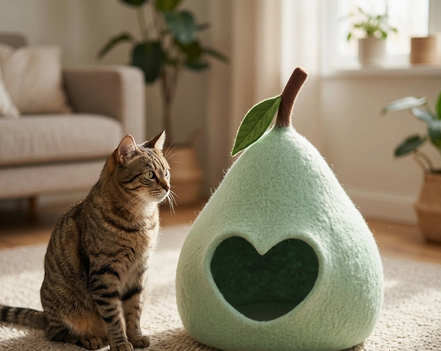 Pear Shaped Green Wool Cat Cave Bed