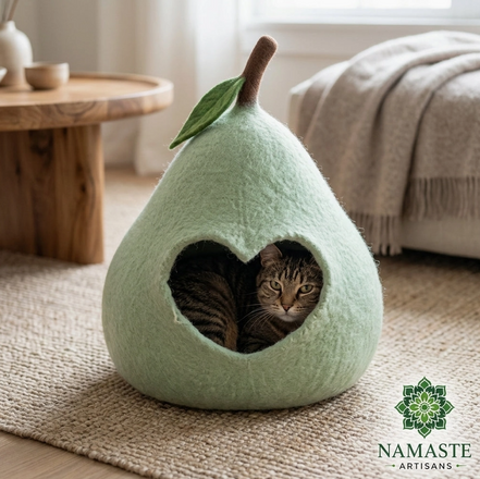 Pear Shaped Green Wool Cat Cave Bed
