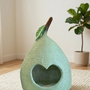 Pear Shaped Green Wool Cat Cave Bed