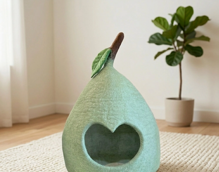 Pear Shaped Green Wool Cat Cave Bed