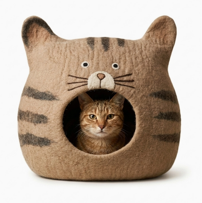 Tabby Cat Face Wool Cat Cave Bed