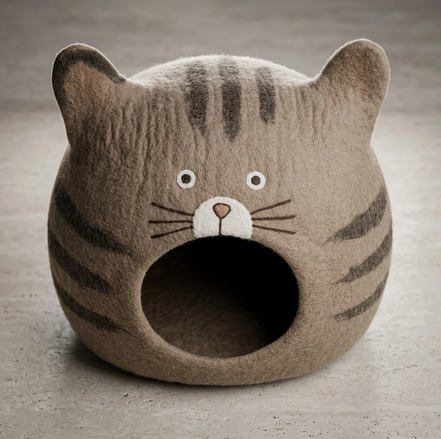 Tabby Cat Face Wool Cat Cave Bed