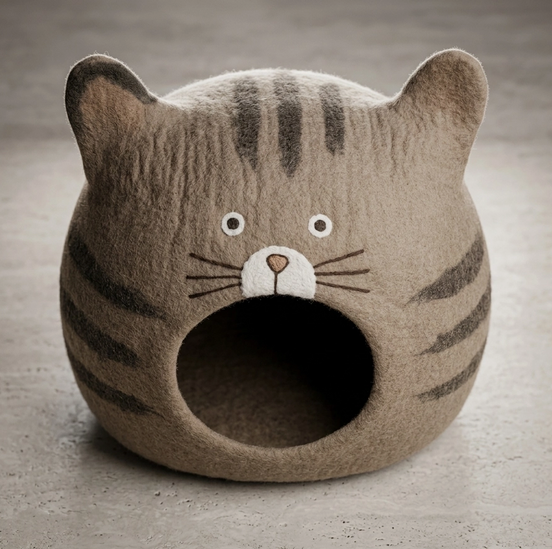 Tabby Cat Face Wool Cat Cave Bed