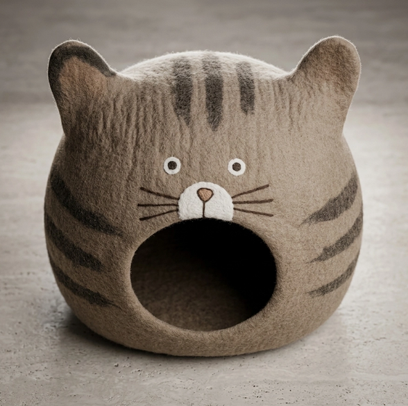 Tabby Cat Face Wool Cat Cave Bed