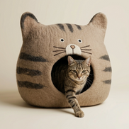 Tabby Cat Face Wool Cat Cave Bed